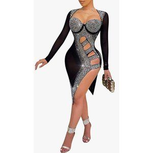 Women Sexy hot Drilling Process Sexy Dress Party Club Night Dress sparkling